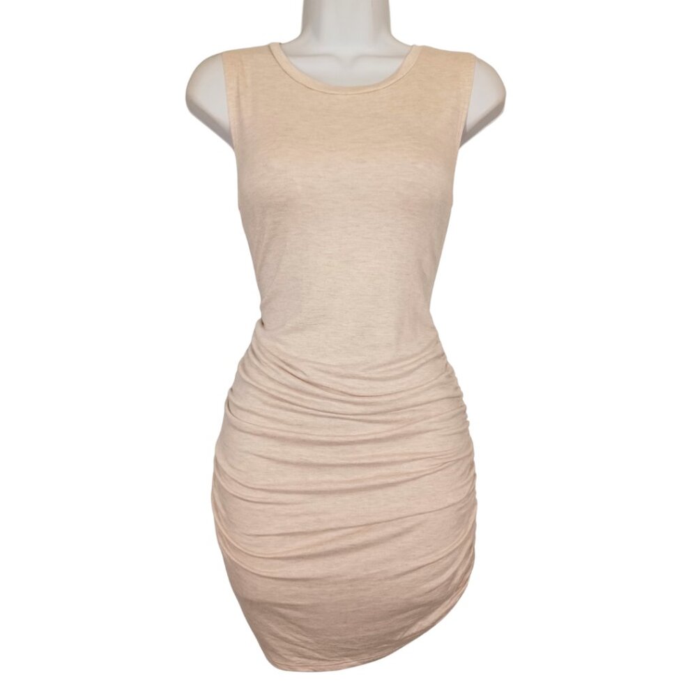 ANTISTAR Bodycon Dress Cream Sleeveless Stretchy Ruching Mini Dress Small NWT